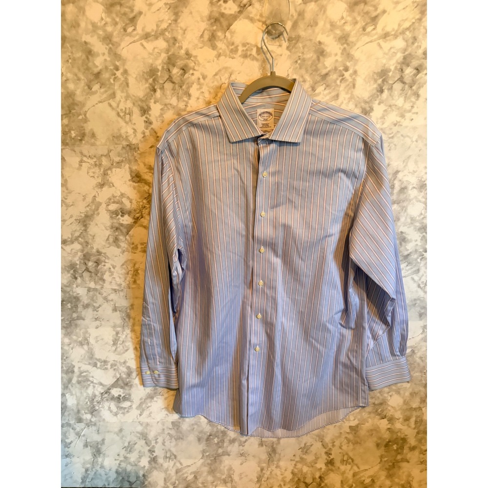Brooks Brothers Regular Fit 15½-2/3 Non-Iron Cotton Blue Pink Stripe Dress Shirt